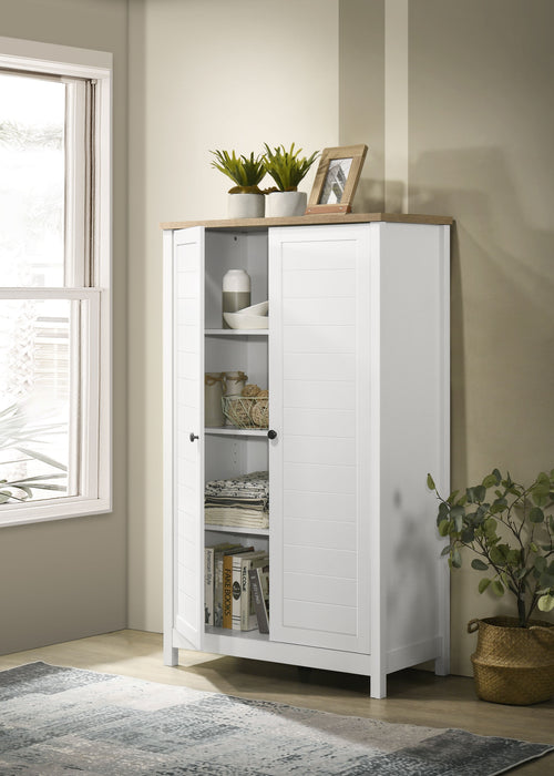 Claire - Storage Cabinet With Oak Accent Finish And Framed Slatted Panel Design - White