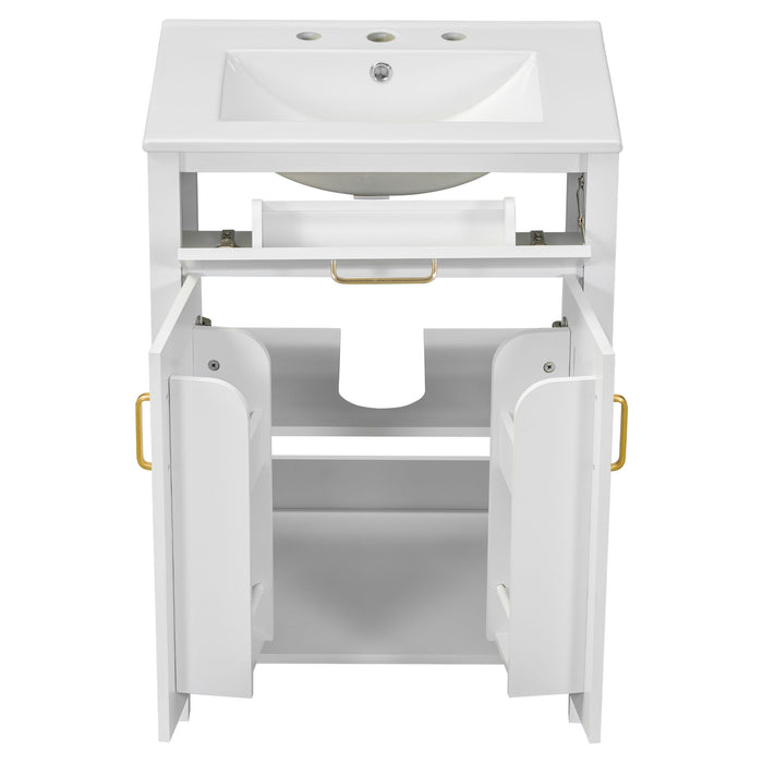 Bathroom Vanity Combo With Ceramic Sink, Luxurious Space-Saving Vanity, 2 Soft Close Doors