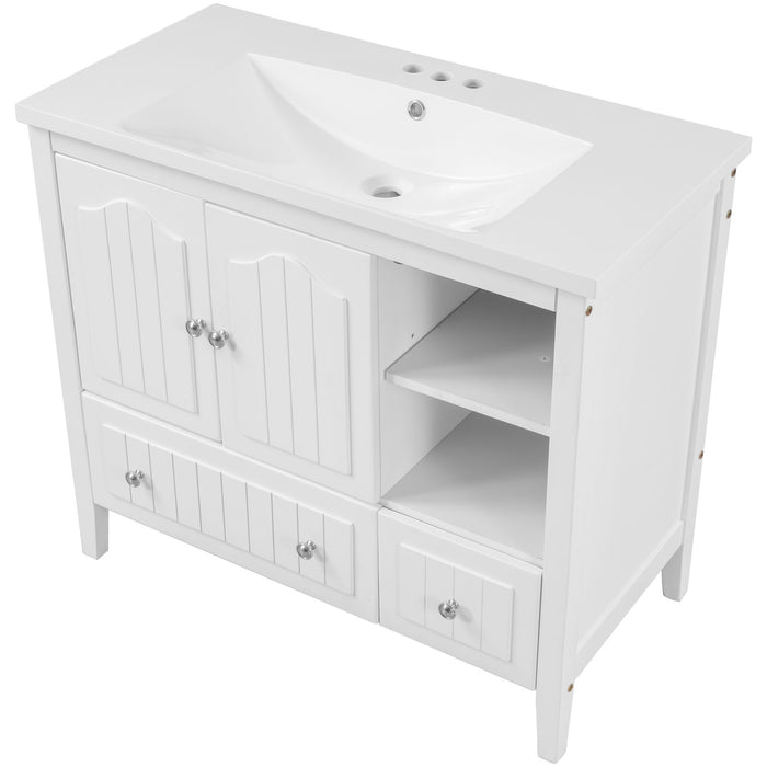 Bathroom Vanity With Ceramic Basin, Bathroom Storage Cabinet With Two Doors And Drawers, Solid Frame, Metal Handles