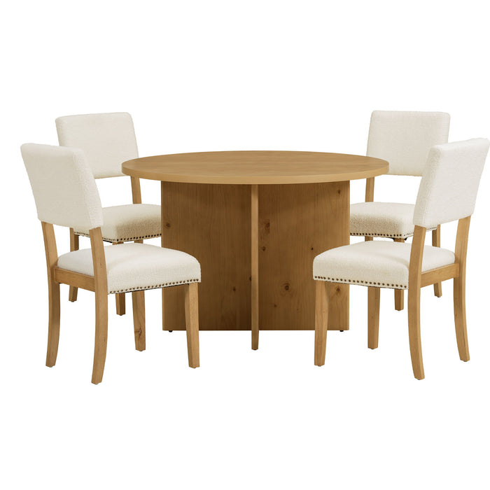 Topmax - 5 Piece Modern Round Dining Table Set Pedestal Kitchen Table Set With 4 Upholstered Dining Chairs For Studio, Apartment, Small Places