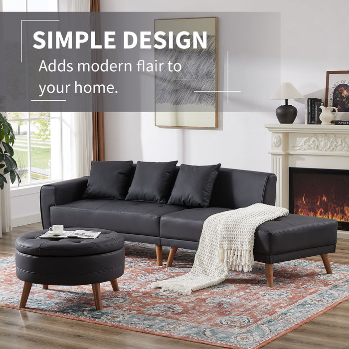 Contemporary Sofa Stylish Sofa Couch With A Round Storage Ottoman And Three Removable Pillows For Living Room