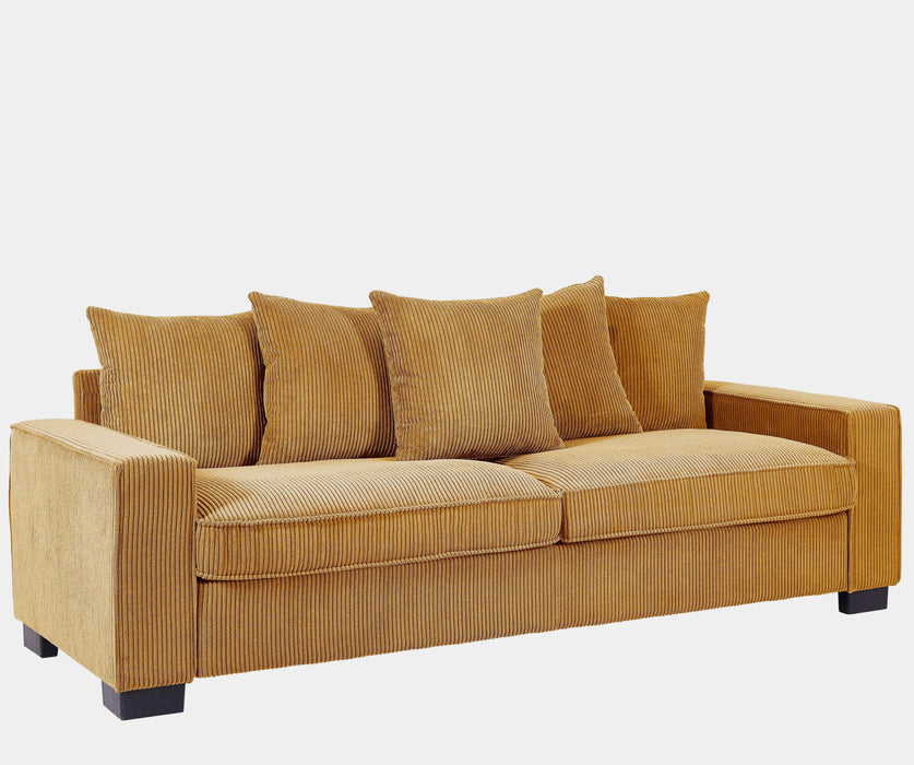 Luxe Corduroy Sofa With 5 Matching Toss Pillows, Sleek Design, Spacious And Comfortable 3 Seater Couch