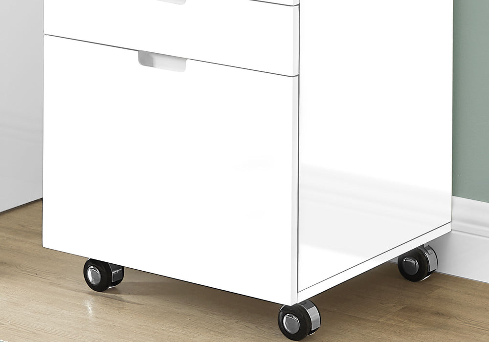 File Cabinet, Rolling Mobile, Storage Drawers, Printer Stand, Office, Work, Glossy Contemporary, Modern - White