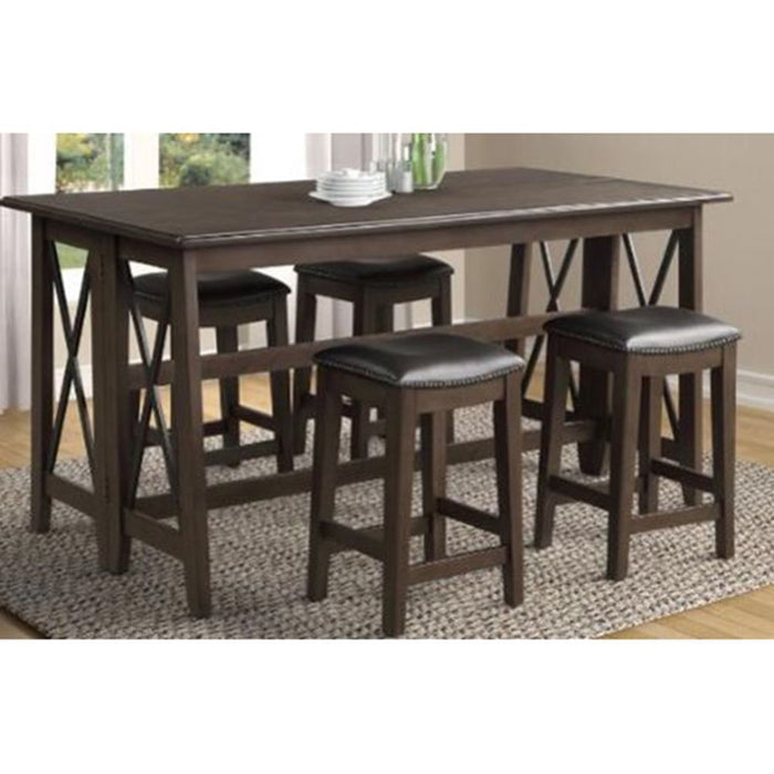 Drop Leaf Table With 4 Stools - Dark Brown