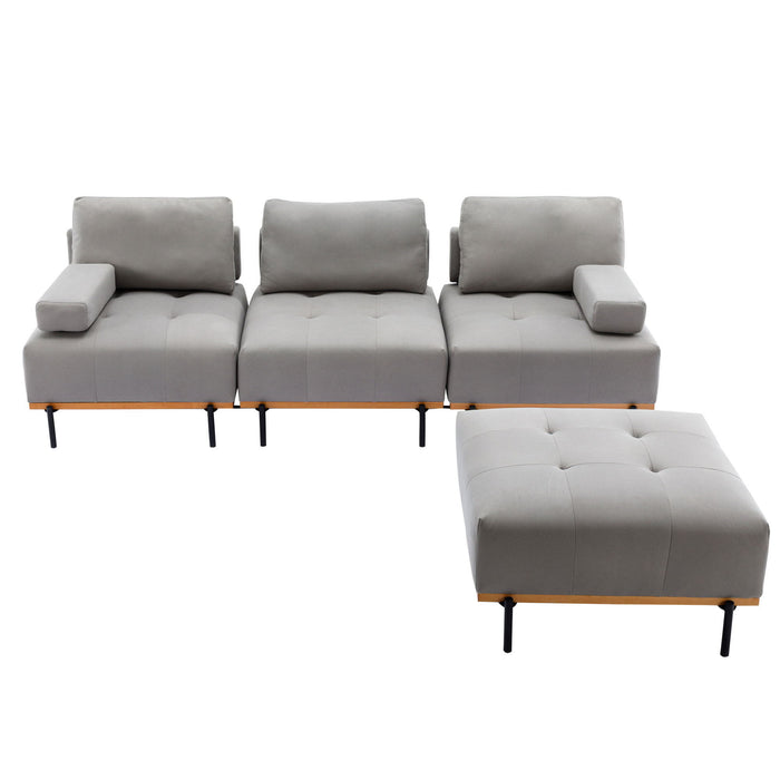 L-Shape Sectional Sofa 3 Seater Couches With A Removable Ottoman, Comfortable For Living Room