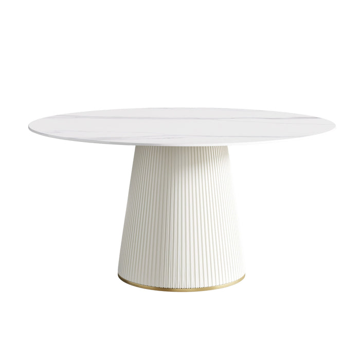 Modern Artificial Stone Round Plywood PU Base Dining Table, Can Accommodate 8 People, (Not Including Chairs) - White / Beige