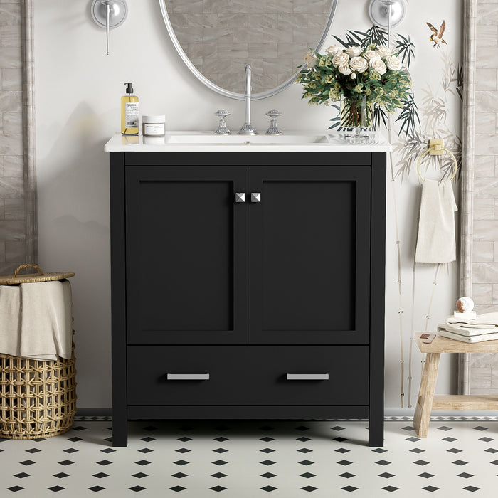 Bathroom Vanity With Single Sink, Combo Cabinet Undermount Sink, Bathroom Storage Cabinet With Two Doors And A Drawer, Soft Closing, Multifunctional Storage, Solid Wood Frame