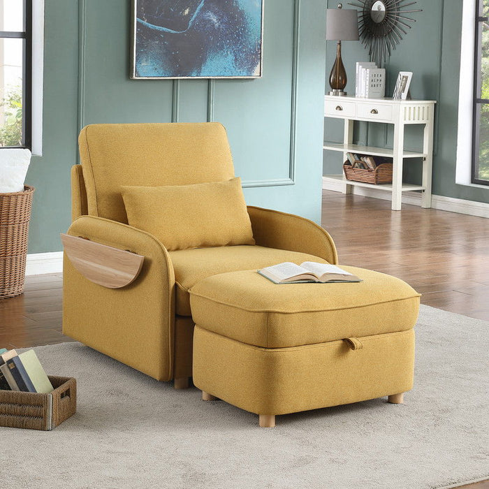 Huckleberry - Linen Accent Chair With Storage Ottoman And Folding Side Table