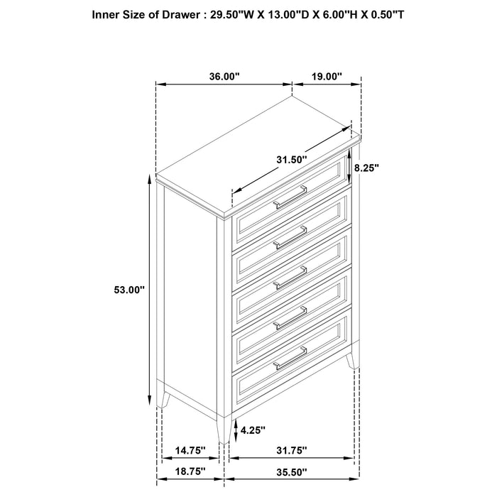 Marielle - 5-Drawer Bedroom Chest - Distressed White