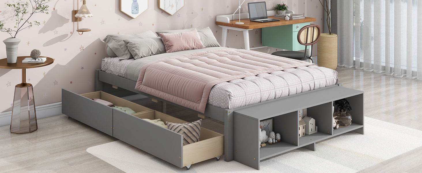 Bed With Storage Case, 2 Storage Drawers, Lengthwise Support Slat