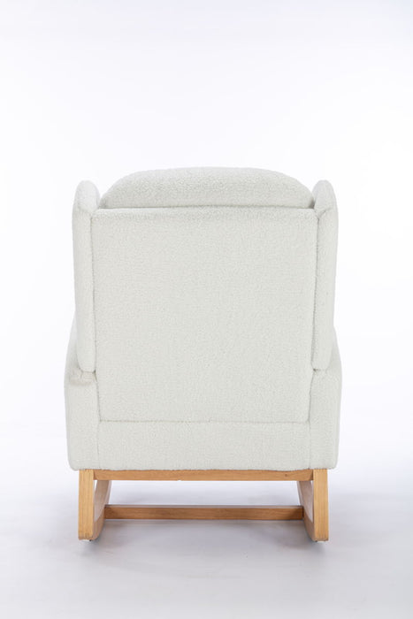 Teddy Fabric Rocking Chair With Packet Wood Legs - Ivory