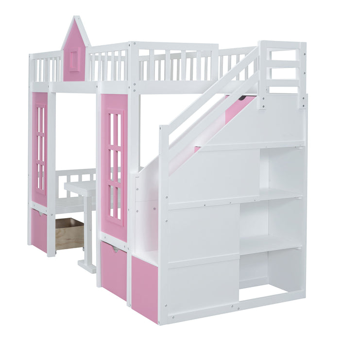 Twin Over Twin Bunk Bed With Changeable Table, Bunk Bed Turn Into Upper Bed And Down Desk