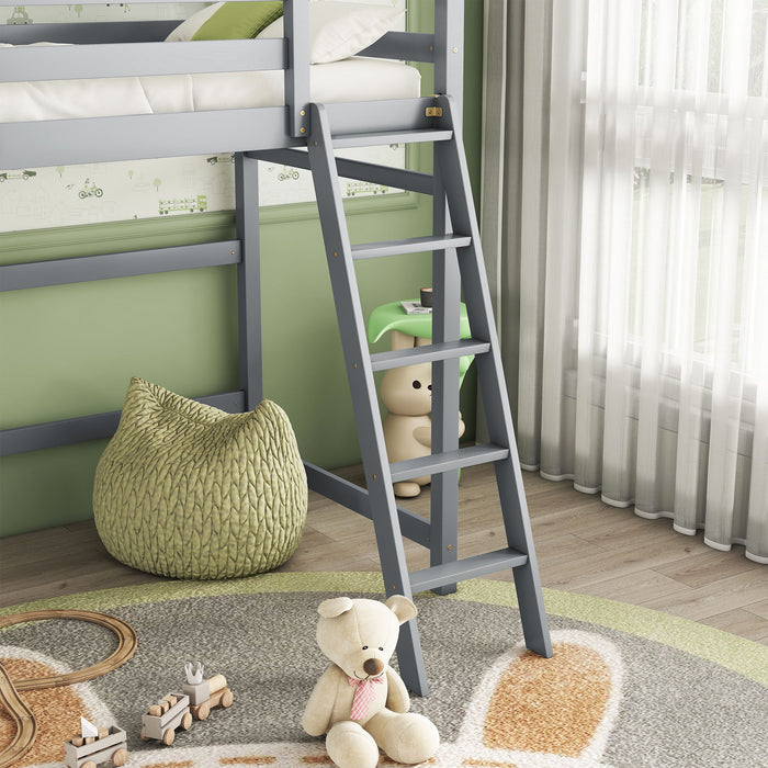 High Loft Bed With Inclined Ladder, Guardrails