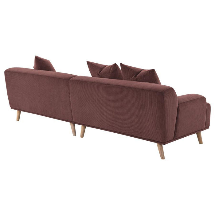 Elizabeth - Corduroy Upholstered Extra Long Sofa - Wine Red