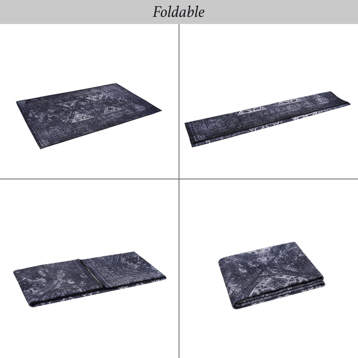 2' x 3' Machine Washable Area Rugs, Low-Pile, Non-Slip, Non-Shedding, Foldable, Kid & Pet Friendly - Black / Gray