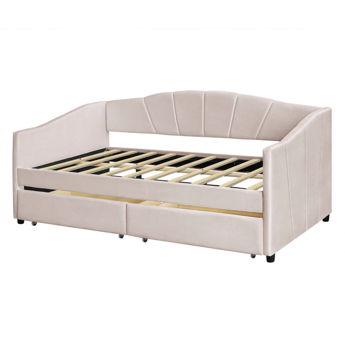 Upholstered Daybed With Two Drawers And Wood Slat