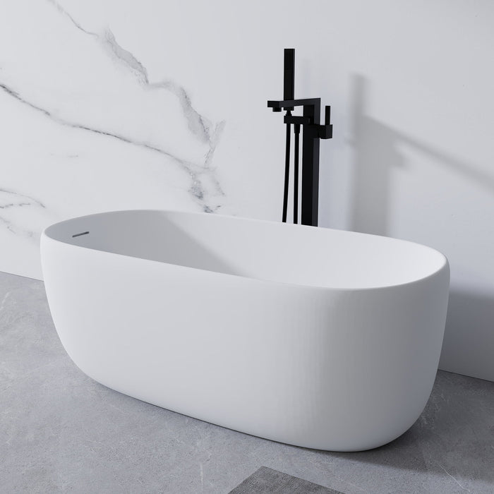 Freestanding Bathtub Resin Stone Soaking Bathtub Solid Surface Modern Tubs With Overflow And Pop-Up Drain - Matte White