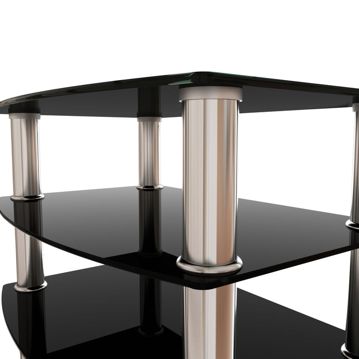 5 Tier Tempered Glass Side Table, Stainless Steel Frame End Table For Living Room, Bedroom - Black