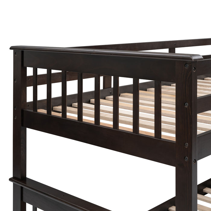 Stairway Twin Over Full Bunk Bed With Storage And Guard Rail For Bedroom - Espresso