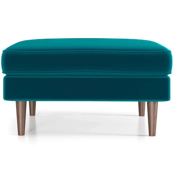 Amber - Mid-Century Modern Square Upholstered Ottoman - Blue