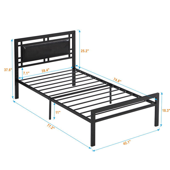 Twin Size Metal Bed Sturdy System, Modern Style And Comfort To Any Bedroom - Black