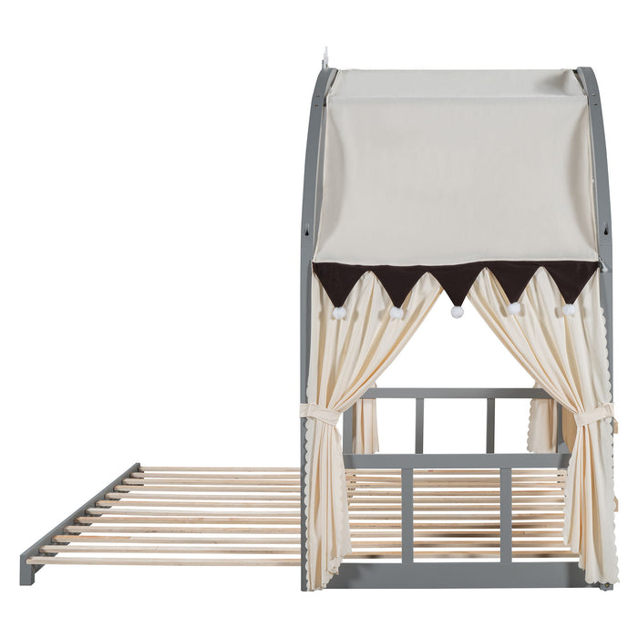 Extended Bed With Arched Roof And Trundle