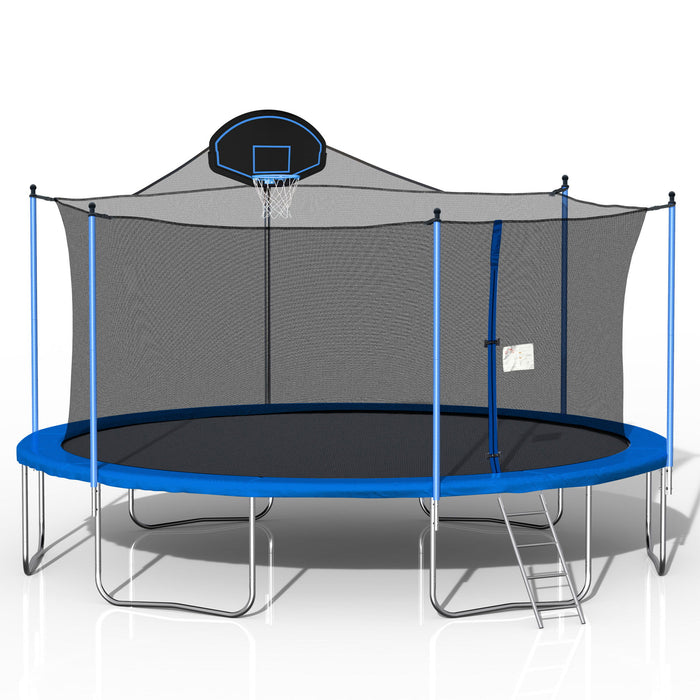 Trampoline For Adults & Kids With Basketball Hoop, Outdoor Trampolines With Ladder And Safety Enclosure Net For Kids And Adults