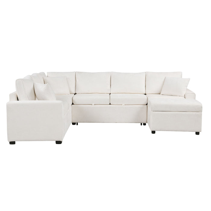 Sectional Sofa Pull-Out Sofa Bed Sleeper With A Storage Ottoman, Three Pillows And Charging Devices For Living Room