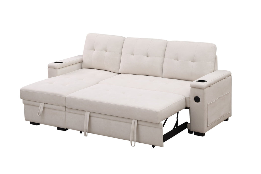 Ashlyn II - 84"W Woven Fabric Reversible Sleeper Sectional Sofa with Storage Chaise