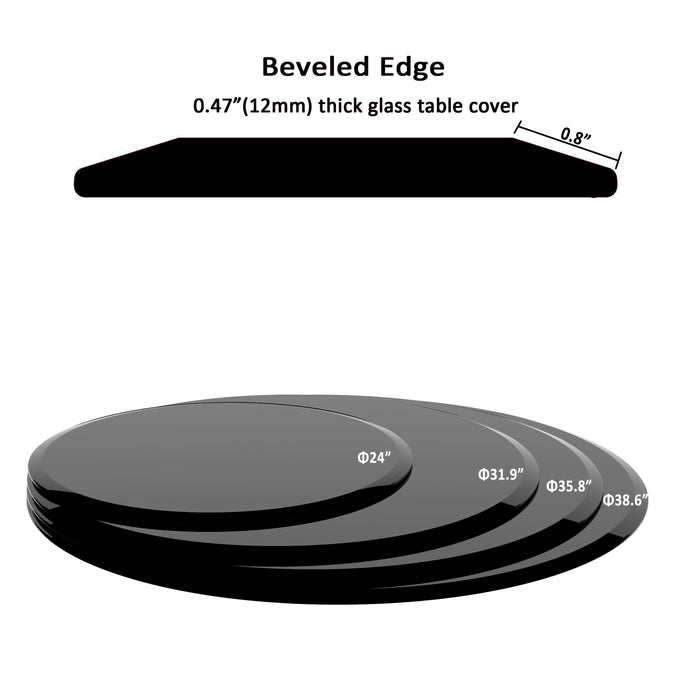 38.6" Round Tempered Glass Table Top Glass Beveled Polished Edge