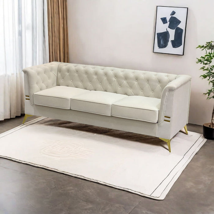 FX-P83-CW (Sofa) Modern Velvet Living Room Chesterfield Design Sofa - Beige