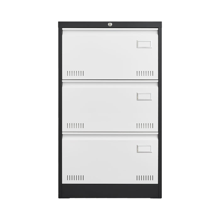 3 Drawer Metal Lateral File Cabinet With Lock, Office Vertical Files Cabinet For Home Office - Black / White