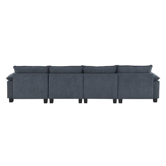 Corduroy Modular Sectional Sofa, U Shaped Couch With Armrest Bags, 6 Seat Freely Combinable Sofa Bed, Comfortable And Spacious Indoor Furniture For Living Room - Gray