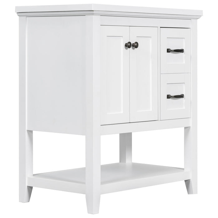 Bathroom Vanity With Ceramic Sink Top, Vanity Cabinet With Multi-Functional Drawer, Solid Wood Legs - White