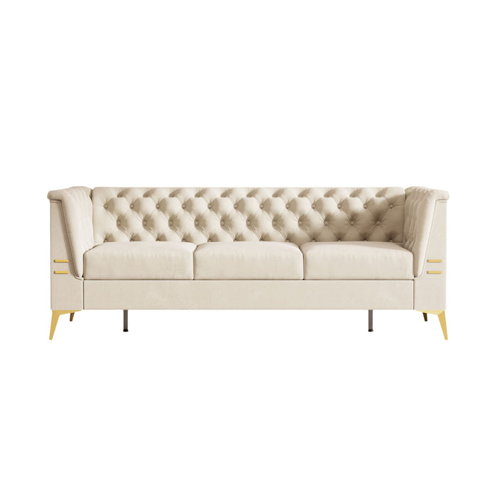 FX-P83-CW (Sofa) Modern Velvet Living Room Chesterfield Design Sofa - Beige