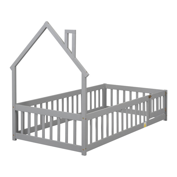 House-Shaped Headboard Floor Bed With Fence