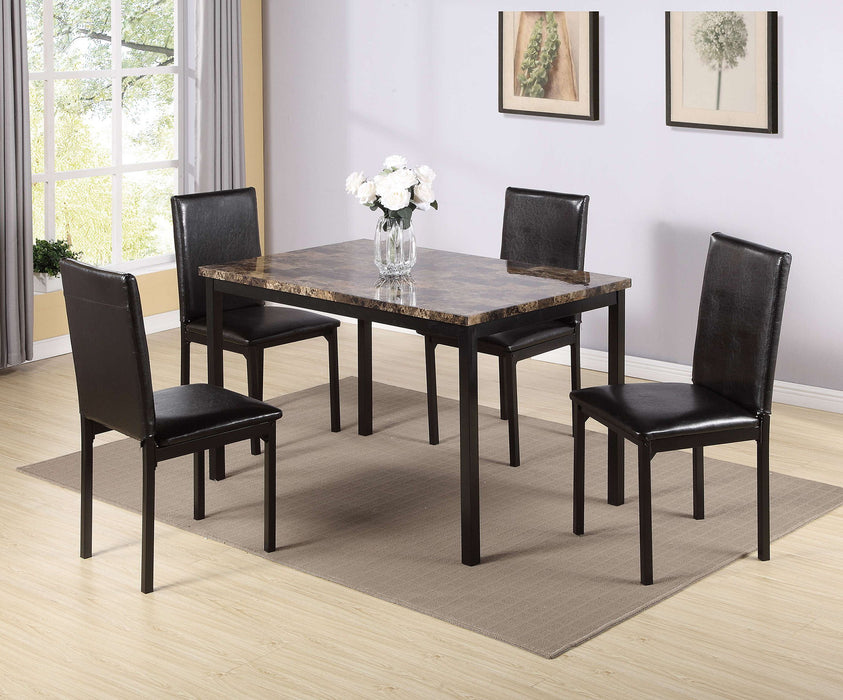 5 Piece Dinning Set With Faux Marble Top, Table & 4 Chairs - Black