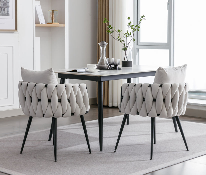 Modern Velvet Dining Chairs (Set of 2) Hand Weaving Accent Chairs Living Room Chairs Upholstered Side Chair With Metal Legs For Dining Room Kitchen Vanity Living Room