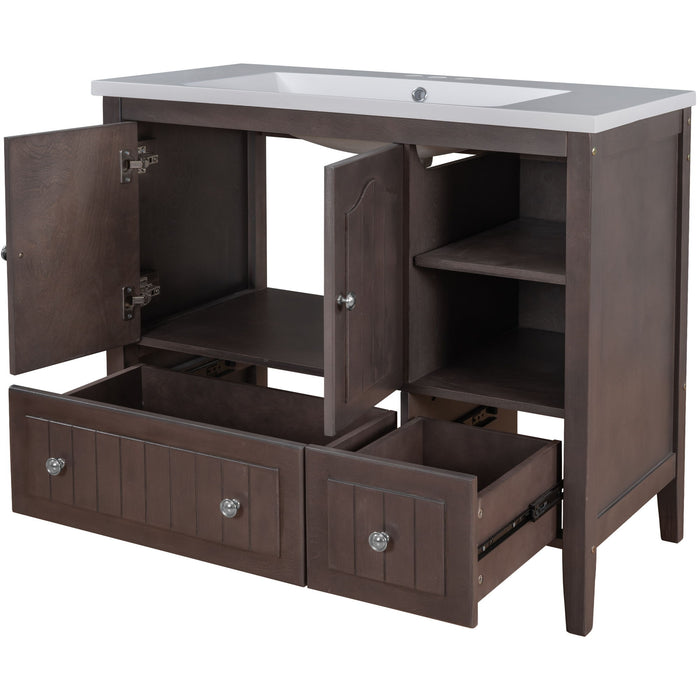 Bathroom Vanity With Ceramic Basin, Bathroom Storage Cabinet With Two Doors And Drawers, Solid Frame, Metal Handles