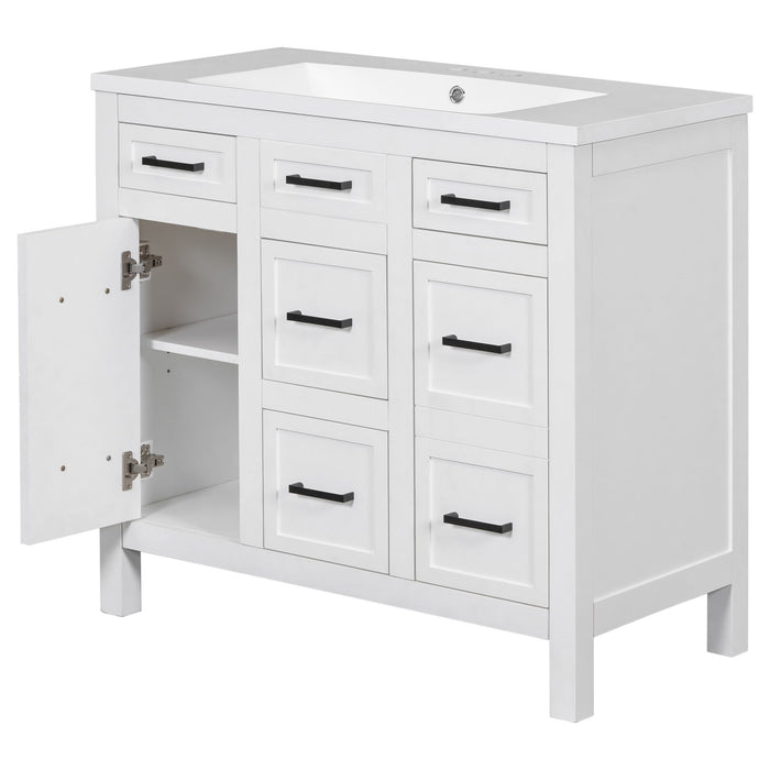 Bathroom Vanity Cabinet With Resin Integrated Sink 4 Drawers, 2 Doors - White