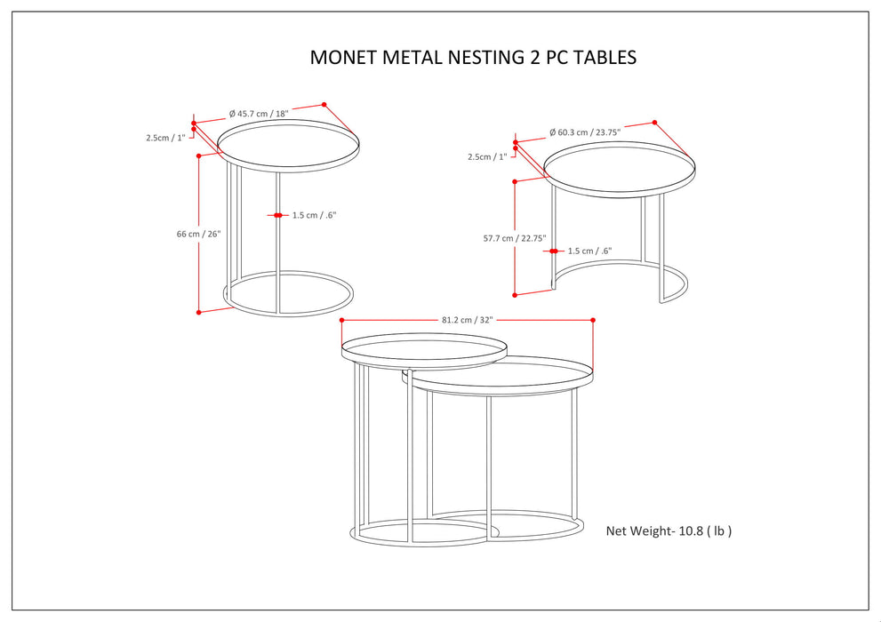 Monet - Metal 2 Pc Nesting Table - Black