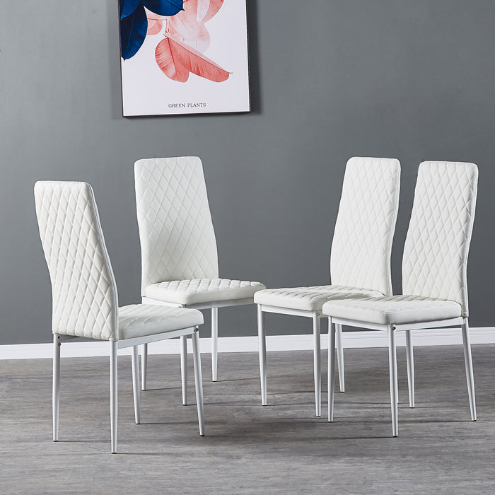 Modern Minimalist Dining Chairs, Fireproof Leather Sprayed, Metal Pipe Diamond Grid Pattern