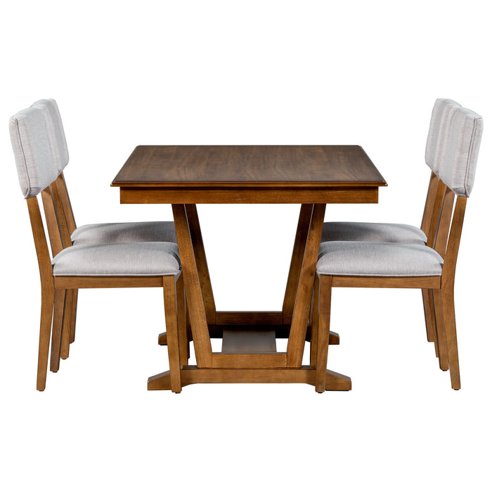 Topmax - 5 Piece Rustic Dining Table Set With 4 Upholstered Chairs, Rectangular Dining Table With Trestle Table Base