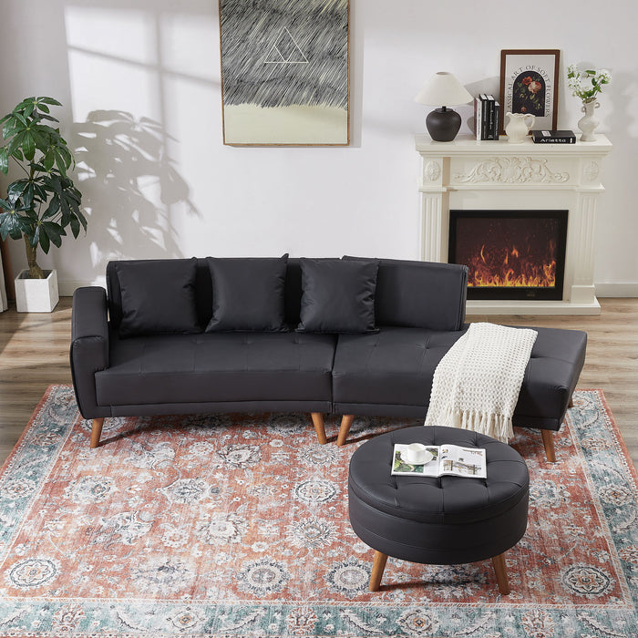 Contemporary Sofa Stylish Sofa Couch With A Round Storage Ottoman And Three Removable Pillows For Living Room