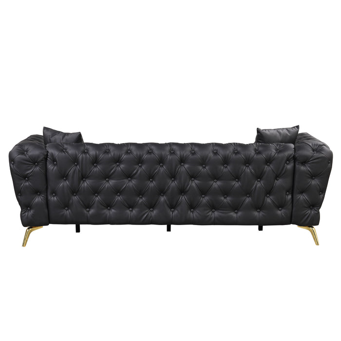 Modern Sofa Couch PU Upholstered Sofa With Sturdy Metal Legs, Button Tufted Back, 3 Seater Sofa Couch For Living Room, Apartment, Home Office - Black