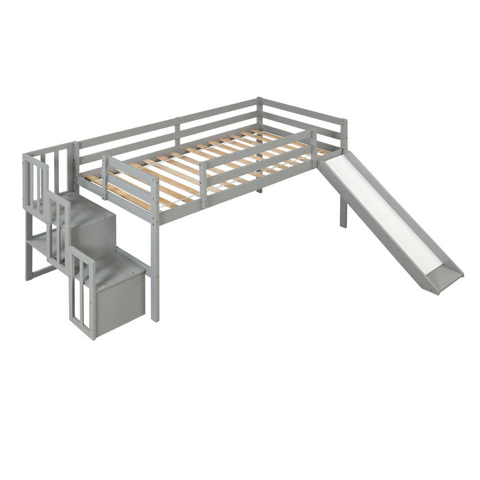 Loft Bed With Staircase, Storage, Slide, Full-Length Safety Guardrails, No Box Spring Needed