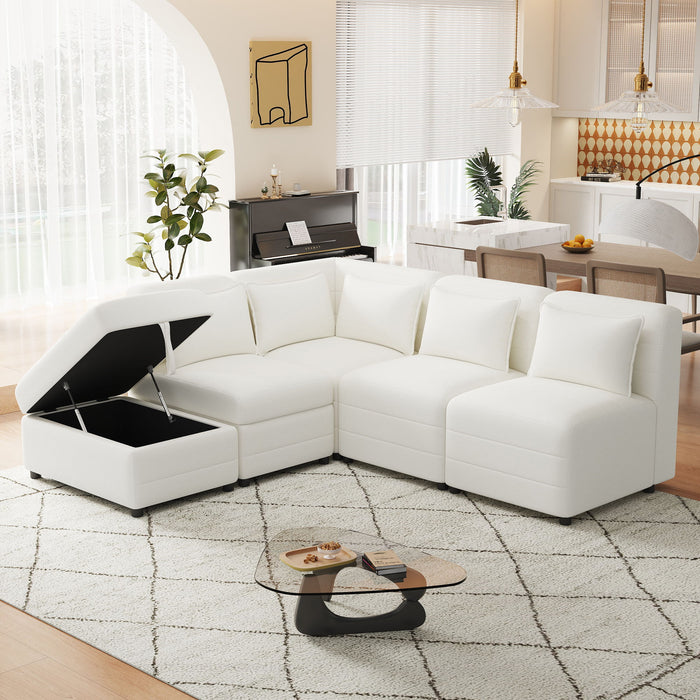 Free-Combined Sectional Sofa 5 Seater Modular Couches With Storage Ottoman, 5 Pillows For Living Room