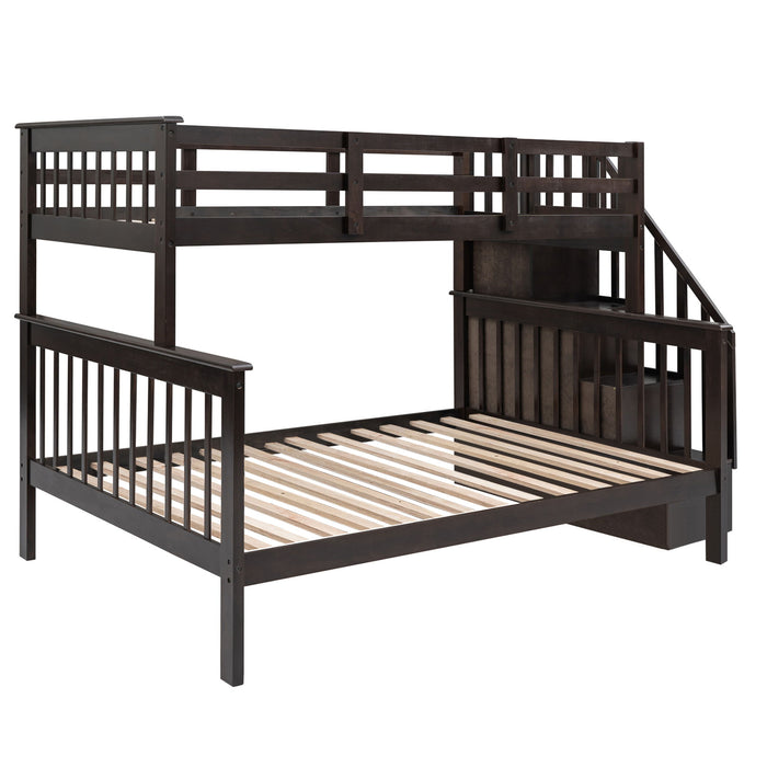 Stairway Twin Over Full Bunk Bed With Storage And Guard Rail For Bedroom - Espresso Color