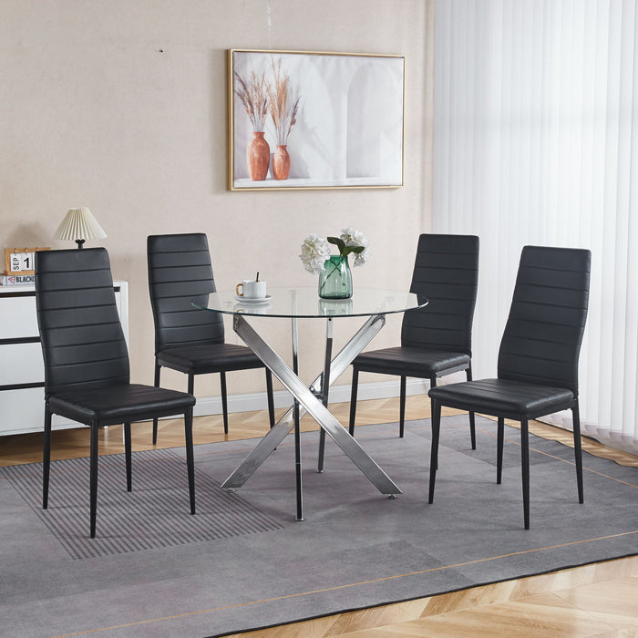 Dining Table With Cross Metal Leg And Tempered Glass, Modern Space Saving Kitchen Table For Living Room