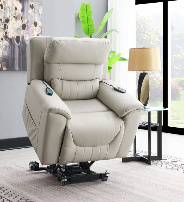 Marsha - Silicone Synthetic Leather Power Motion Recliner With Lift Heating Massage Chair - Light Gray